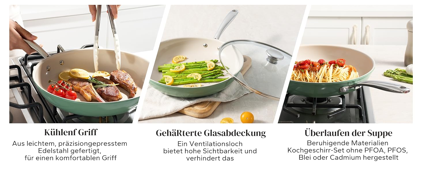 Redchef Ceramic Induction Nonstick Fry Pan Set - 6 Piece with Lids (20, 24, 28cm) - PTFE, PFAS, PFOA Free - Oven & Dishwasher Safe
