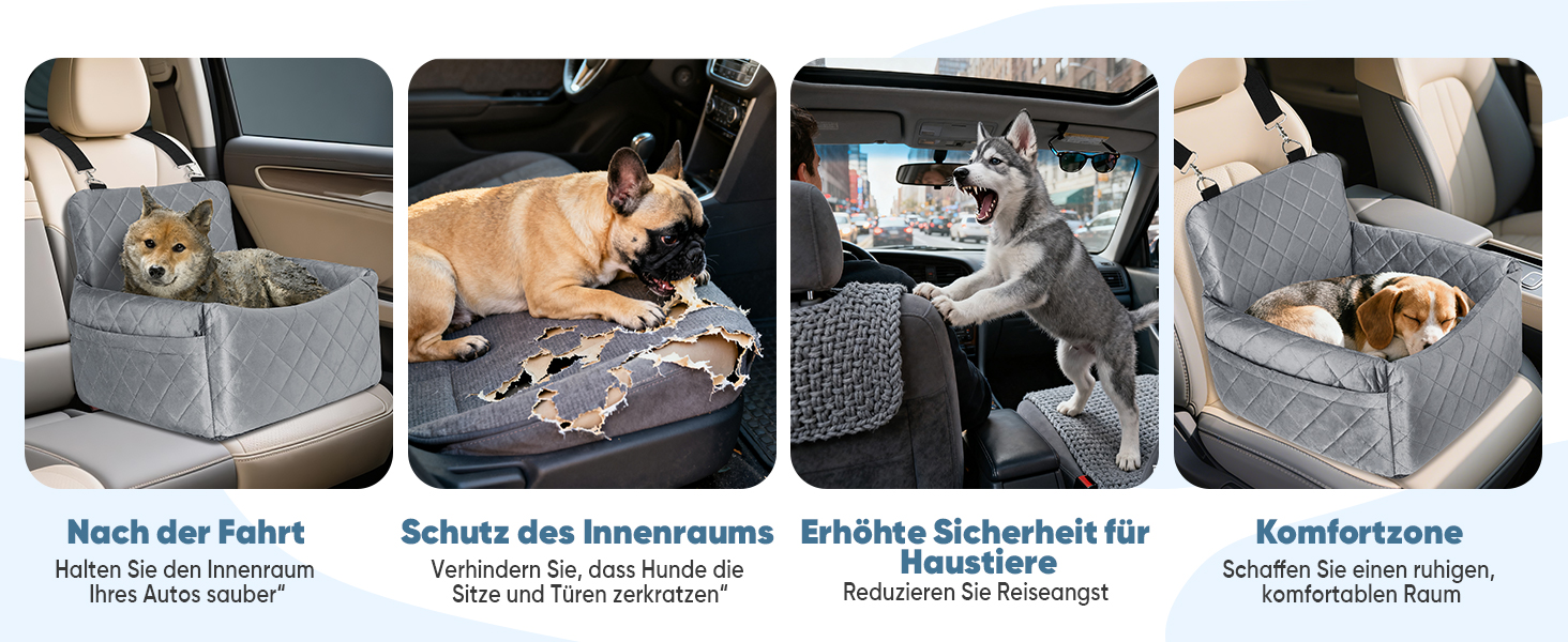 Автомобільний лежак для собак (45x40x34 см) з підсумком та ременем безпеки