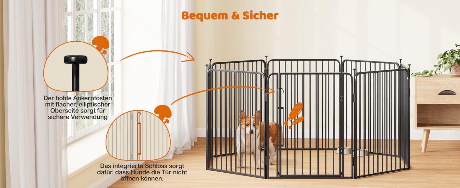 Вольєр для цуценят Yaheetech 8-секційний, 80 см, з замком, захист від подряпин, міцні металеві прути, для дому та саду