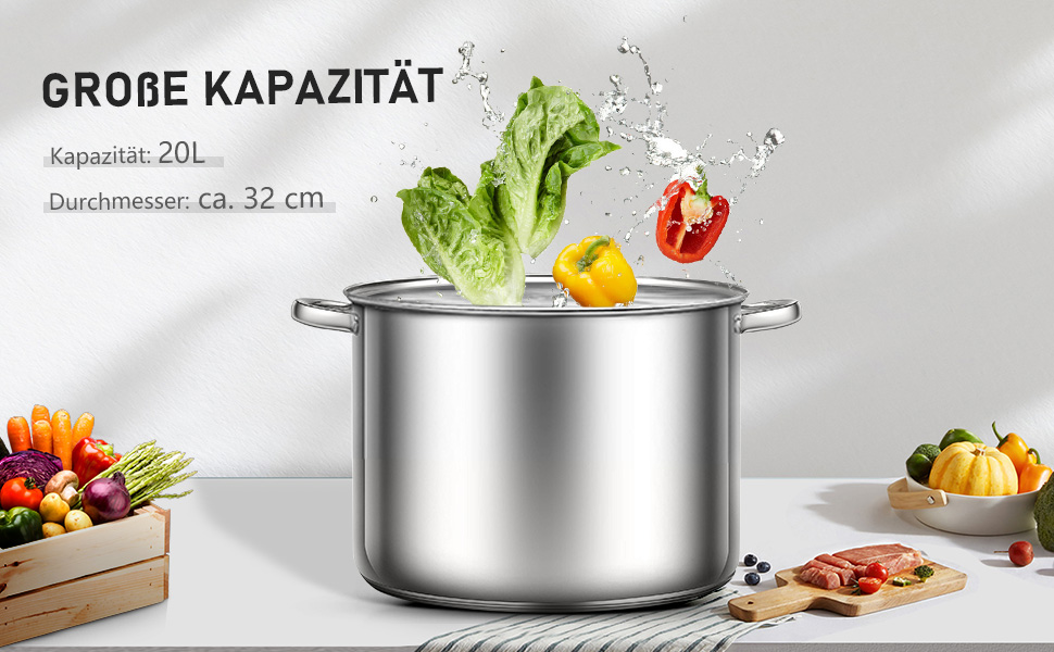 Каструля Ribelli 20 л для готування – казан для гуляшу, супів, спаржі та соусів, універсальний кухонний посуд для всіх плит, окрім індукції