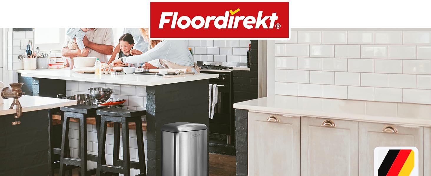 Сміттєвий відро Floordirekt Cubo з нержавіючої сталі 30 л, педальний кошик з плавним закриванням та внутрішнім відром для кухні та ванної кімнати, сріблястий