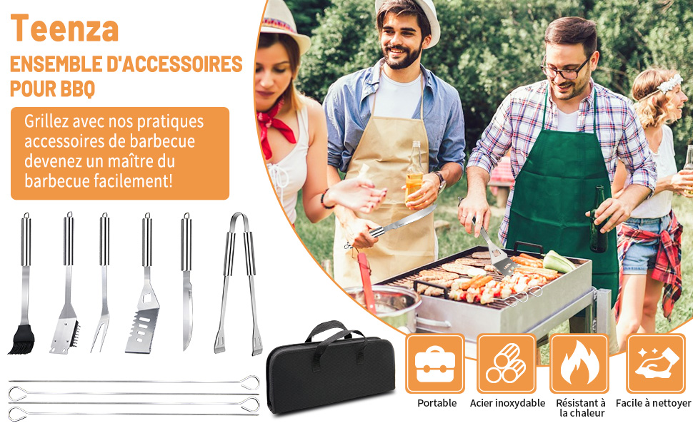 Набір аксесуарів для гриля з нержавіючої сталі 28 шт. для басейну, кемпінгу, подарунок на День батька, день народження, Різдво з кейсом для зберігання