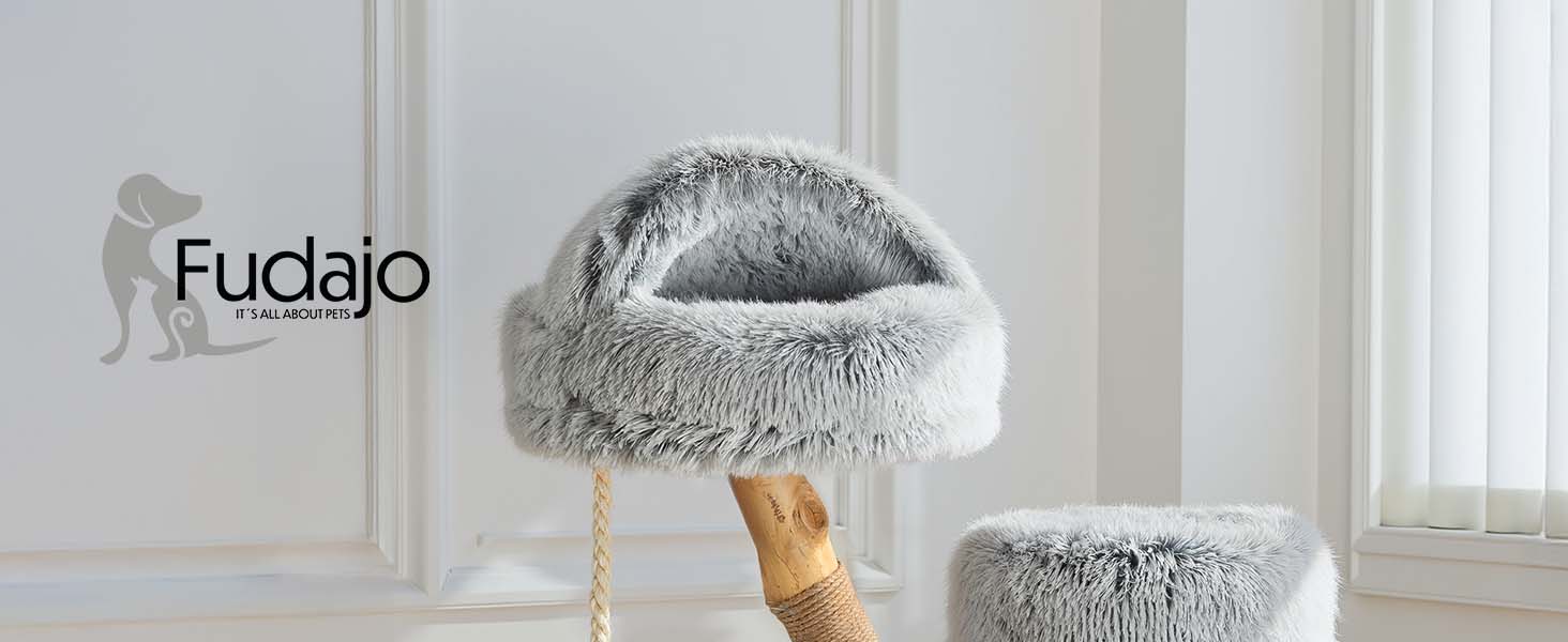 Кігтеточка Fudajo Designer у вигляді дерева, висока, з плюшем та сизалем, для котів, з гамаком (80 см)