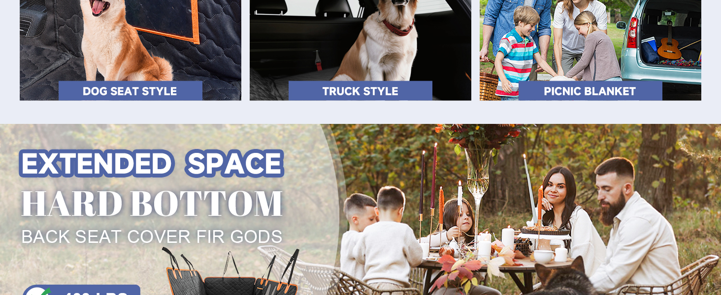Захист для сидіння автомобіля для собак - килимок для заднього сидіння з жорстким дном, 181 кг, водовідштовхувальний, з сіткою, чорний, для позашляховиків та пікапів, розмір L (147x75 см)