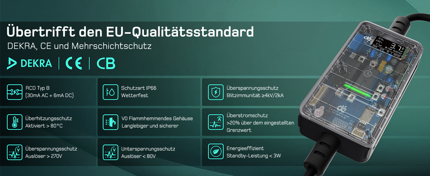 Кабель для зарядки електромобіля Type 2 Schuko 3,7kW (6-16A, 1-фазний) з LCD-дисплеєм, 5,5м, чорний