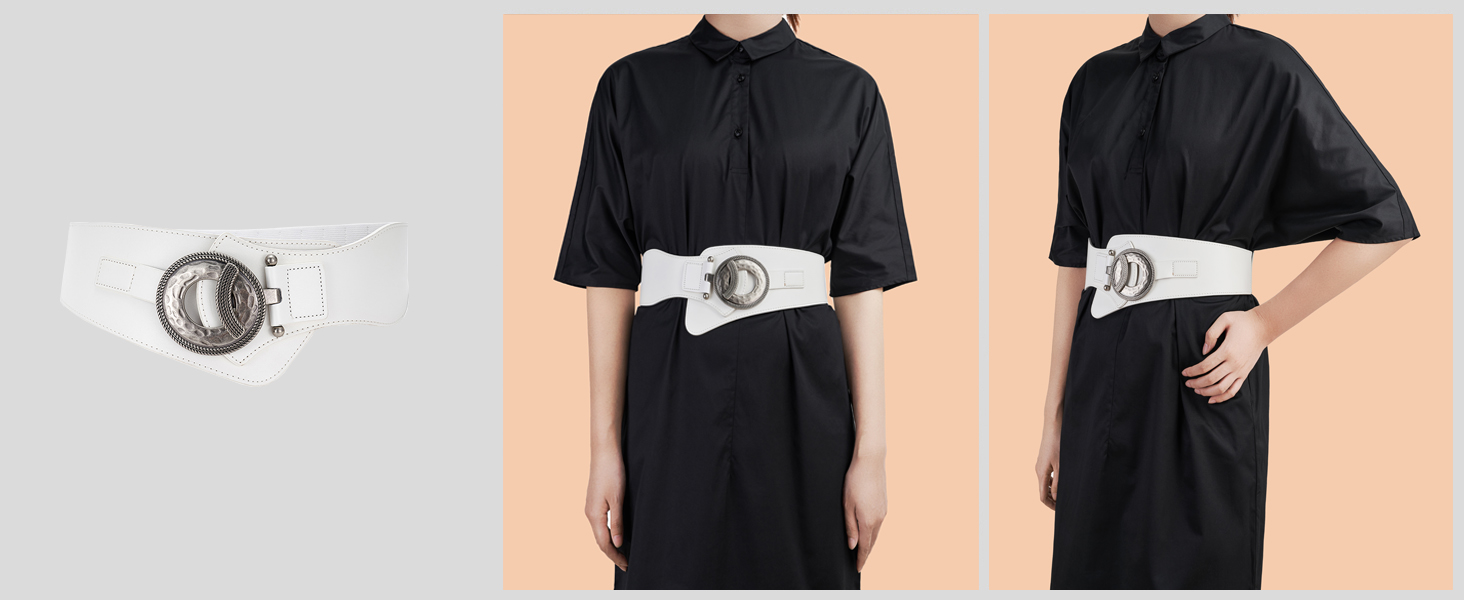 Жіночий шкіряний пояс широкий 60мм, еластичний, чорний/червоний, розміри 65-160см. Стильний пояс для сукні