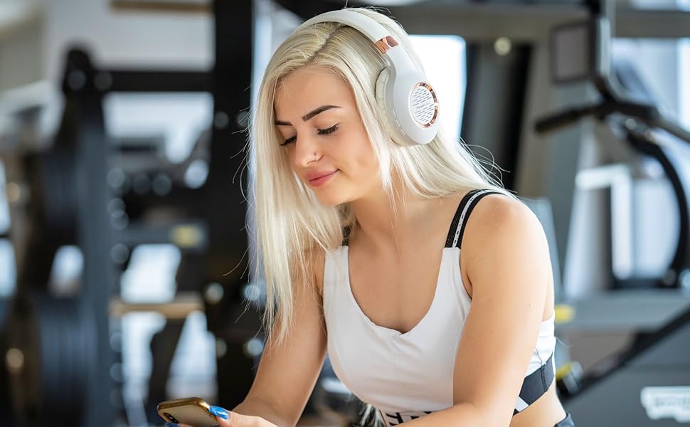 Навушники PowerLocus Bluetooth Over-Ear з мікрофоном, бездротові, складні, Hi-Fi стерео, глибокий бас, для телефону, планшета, ПК (Золотий Рожевий/Білий)