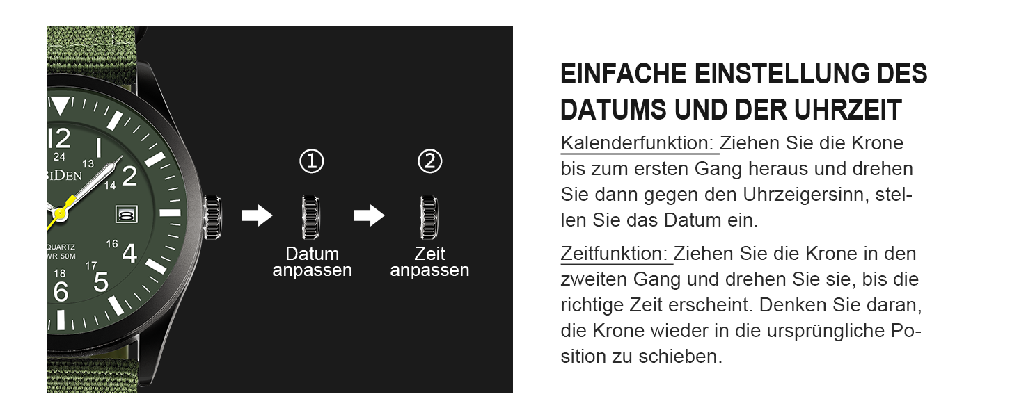 HANPOSH Годинник чоловічий військовий тактичний з датою, водонепроникний 3ATM, кварцовий, з індикатором 12/24 годин (зелений/чорний/зелений)