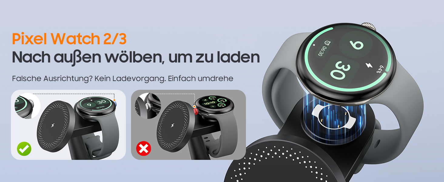 Бездротова зарядна станція 3 в 1 Meifigno 25W для Google Pixel Watch 3/2, 5, 4, чорна