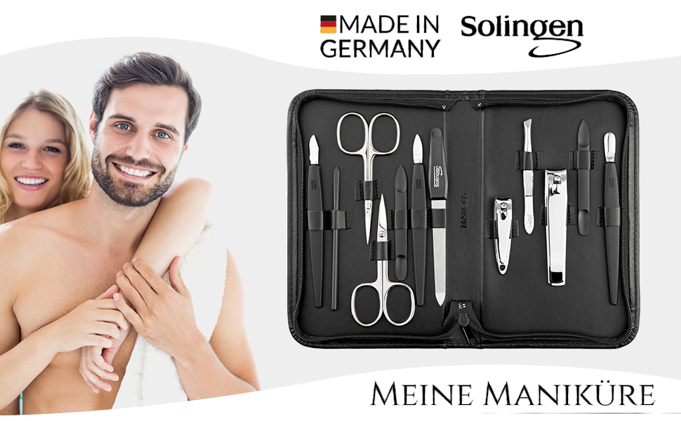 Набір для манікюру та педикюру Solingen Mega Manikür Set 12 шт. - для жінок та чоловіків, у шкіряному етиумі