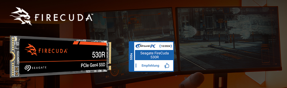 SSD Seagate FireCuda 530R 1TB NVMe PCIe Gen4 для PS5/PC, 7400 МБ/с, 3D TLC NAND, 5.050 TBW, Data Rescue Service