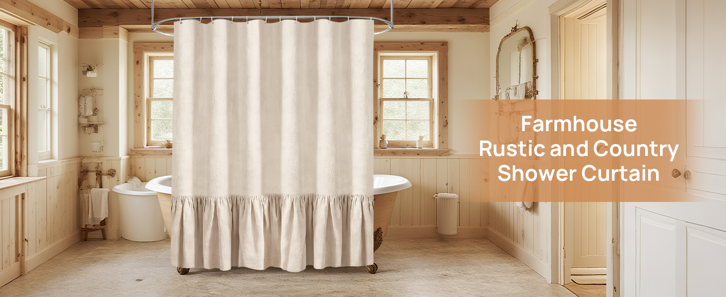 Штора для душу 180x180 см Бежева, Льняна текстура - Водонепроникна, з обтяженим краєм, 12 кілець, для ванної кімнати