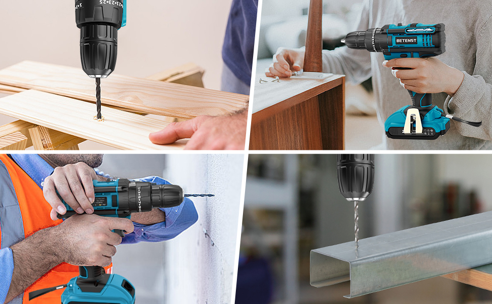 Акумуляторний шуруповерт BETENST 21V з 2 акумуляторами 2.0Ah, 42Nm, 25+3 ступені крутного моменту, 2 швидкості, LED-ліхтар, 30-ти елементний набір для дому та саду, DIY проєкти, блакитний