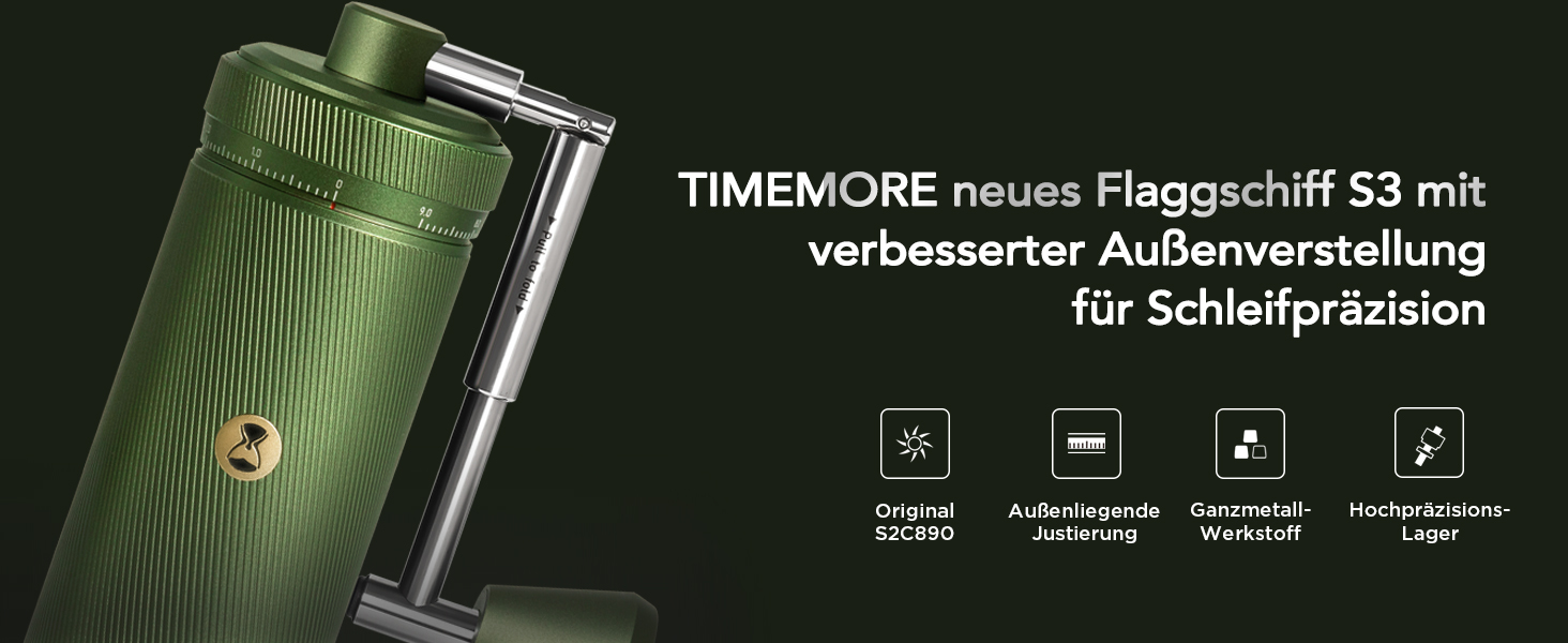 Ручна кавомолка TIMEMORE Chestnut S3, 30г, для дому, подорожей та кемпінгу, зелена