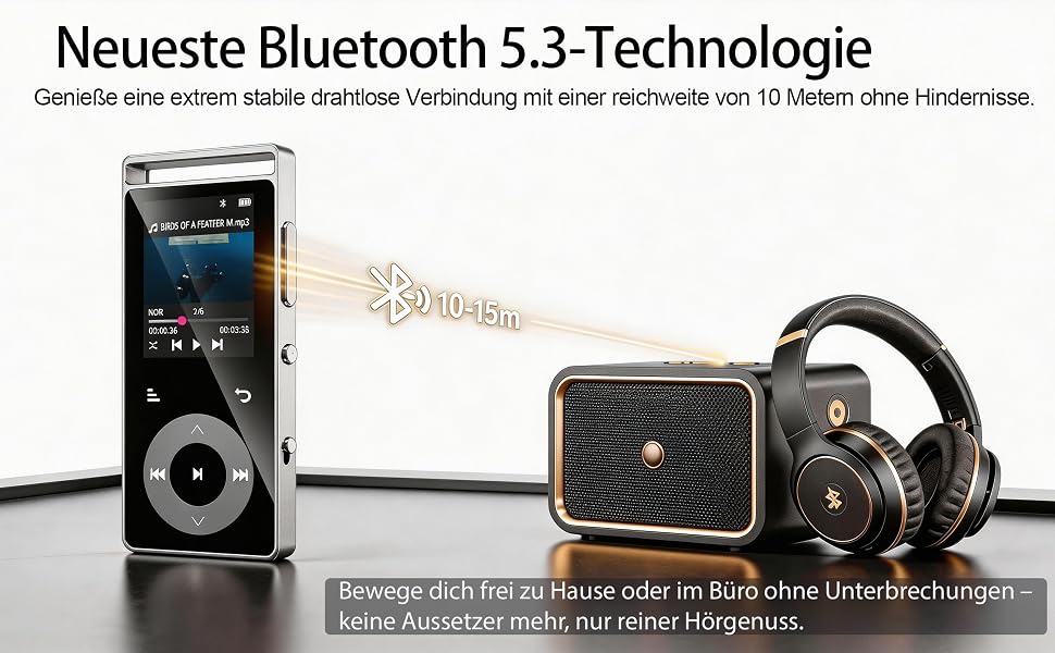 MP3 плеєр 90GB з Bluetooth 5.3 та HiFi звуком, сенсорним керуванням, кольоровим дисплеєм та FM-радіо, металевий корпус, підтримка карт пам'яті до 128GB, чорний/сріблястий