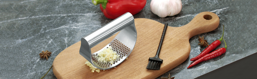 Набір прес-подрібнювачів часнику з нержавіючої сталі (3 шт.) - прес, подрібнювач, м'юлер, кухонний аксесуар з силіконовим очищувачем
