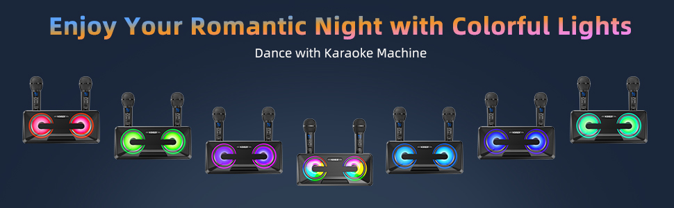 Караоке машина для дорослих та дітей з 2 бездротовими мікрофонами, Bluetooth, світлові ефекти, підставка для телефону, портативна PA система для дому, вечірки, пікніка (чорний)