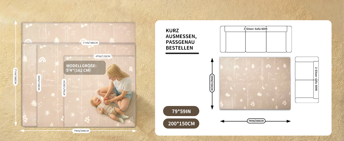 Дитячий килимок для ігор Krabbelmatte 150x180 см, складаний, водонепроникний, антиковзкий, з сумкою для перенесення - Ліс