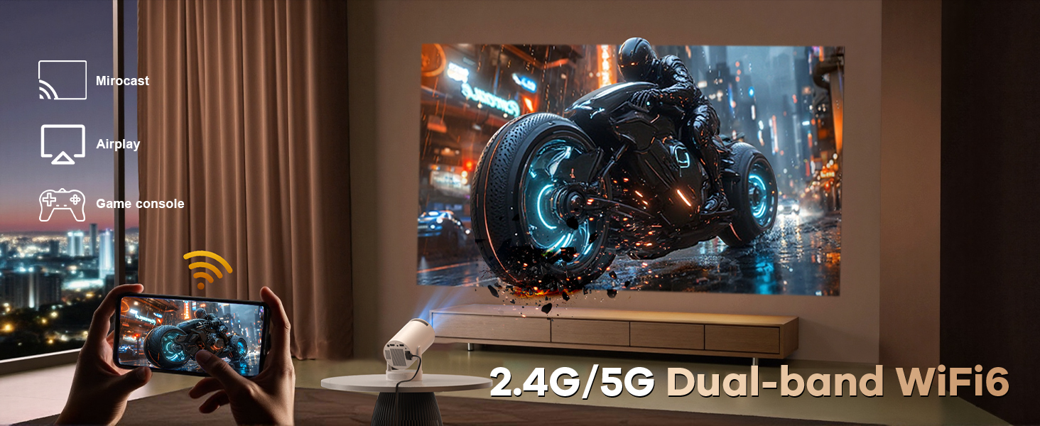 Mini проєктор HY300 HIFI: 4K/1080p, 300 ANSI люмен, Wi-Fi 6, Bluetooth, автоматична корекція трапецеїдальних спотворень для дому та кінотеатру