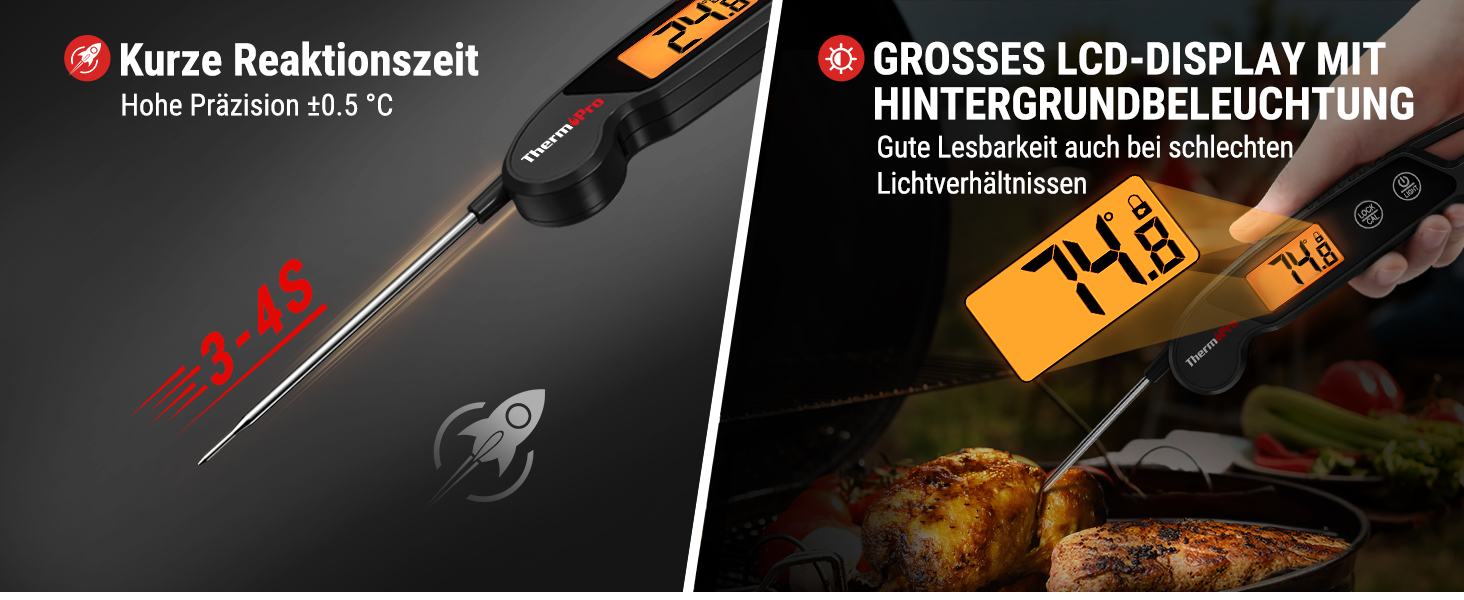 Термометр для м'яса ThermoPro TP03H: точний термометр-щуп для гриля та приготування їжі (IPX6, вологостійкий)