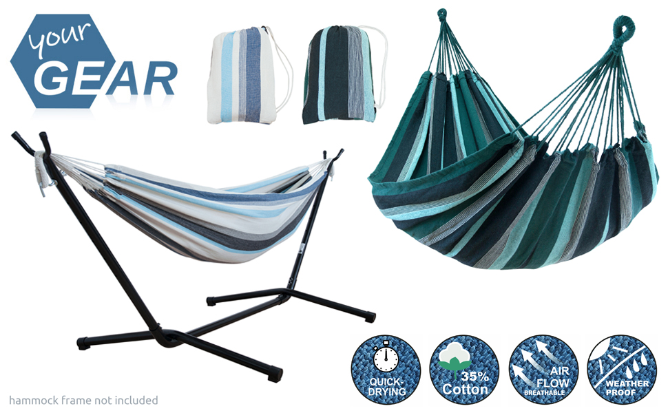 Гамак yourGEAR Maui XL 220x120 см (Зелений/Аква) - Бавовняний, до 240 кг, з сумкою