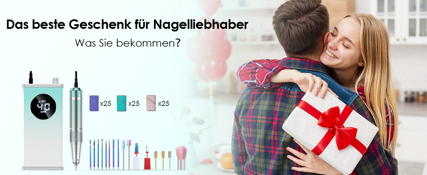 Електричний фрезер для манікюру та педикюру Profi Set 16 в 1 з LCD дисплеєм, 40000 об/хв, F/R, для гелевих нігтів, портативний, фіолетовий, блакитний, білий