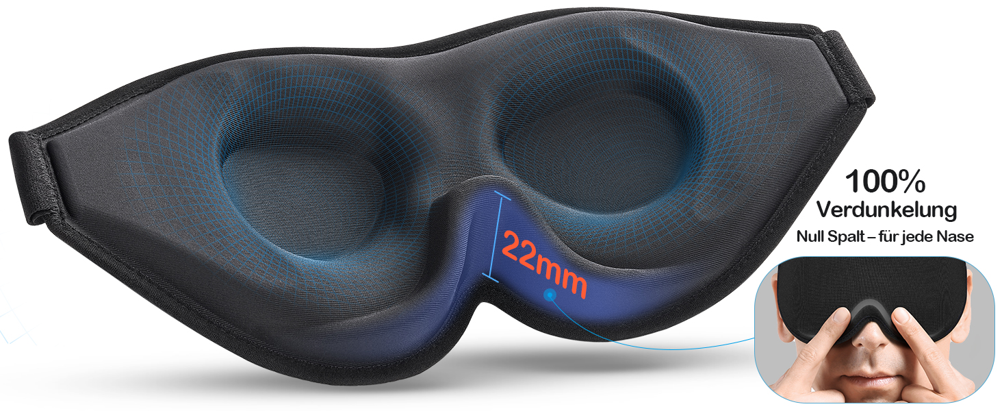 Маска для сну INNELO 3D, 100% світлонепроникна, для жінок та чоловіків, зручна, з мішечком для подорожей, чорна