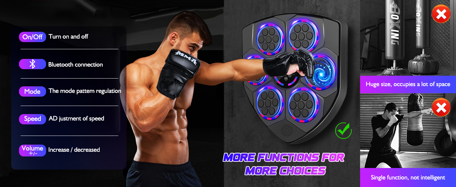 Музична боксерська машина Joellfuner з LED-підсвічуванням, 9 швидкостей, 5 рівнів гучності, режим підрахунку ударів, настінна ціль для тренувань у домашньому фітнес-залі