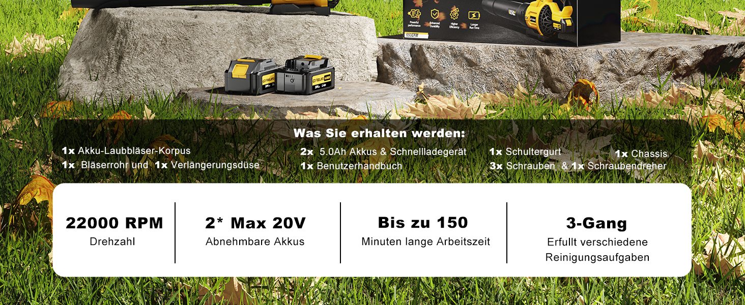 Акумуляторний повітродув GEVEELIFE 20В, 270 км/год, електричний, 3 швидкості, 2 акумулятори 5,0А·год, бездротовий для саду, листя, пилу та снігу (з батареєю)