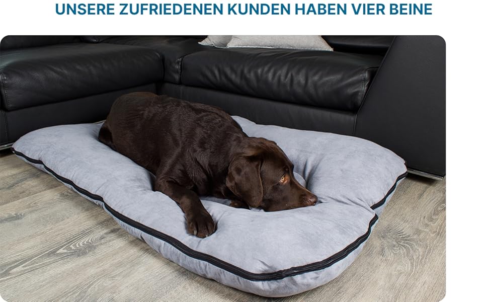 Килимок для собак XXL: м'який, миючий, знімний чохол | Килимок-подушка з зручним бортиком для великих собак | Сірий килимок 120 x 80 см