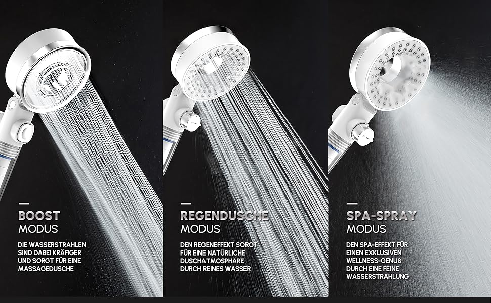 senstil® Premium Shower Head with Hose | Up to 60% Water-Saving Handheld Shower | 3 Spray Modes | SPA, Rain Shower, Booster | Optimal Water Pressure, Smart-Stop Button Saves Water & Energy (White)