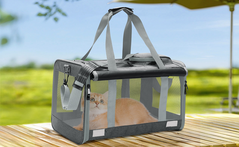 Транспортна сумка для кота/маленької собаки Transportbox Katze, 46x30x30 см, сіра, з сіткою та захистом від вітру