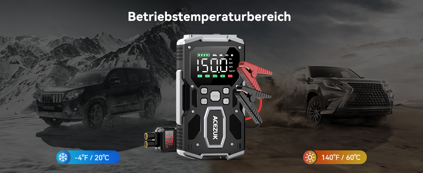 Powerbank Starthilfe 8000A для автомобіля з LED-ліхтариком та великим екраном (8000A, чорний)