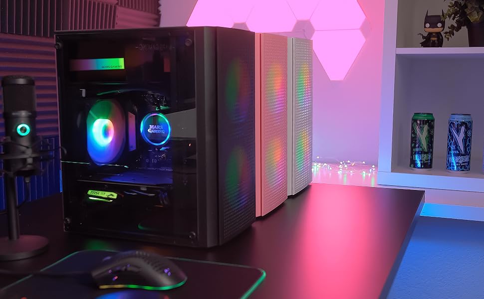 Ігровий корпус для ПК Mars Gaming MC300P MicroATX, рожевий, загартоване скло, Mesh-панель, 3x FRGB вентилятори