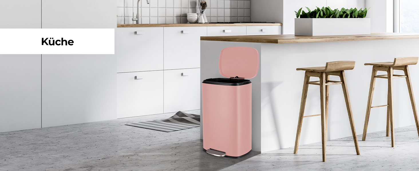 Відро для сміття LIFERUN 30л з кришкою, м'яким закриттям, з внутрішнім відром, сталеве, для кухні, ванної кімнати, офісу, рожеве