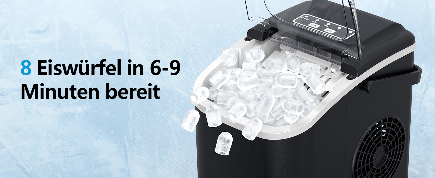 Машина для приготування льоду Eiswürfelmaschine Klein: портативна, 12 кг/24 год, 8 кубиків за 6 хв, 2 розміри, самоочищення для дому, кухні, кемпінгу, вечірки, RV