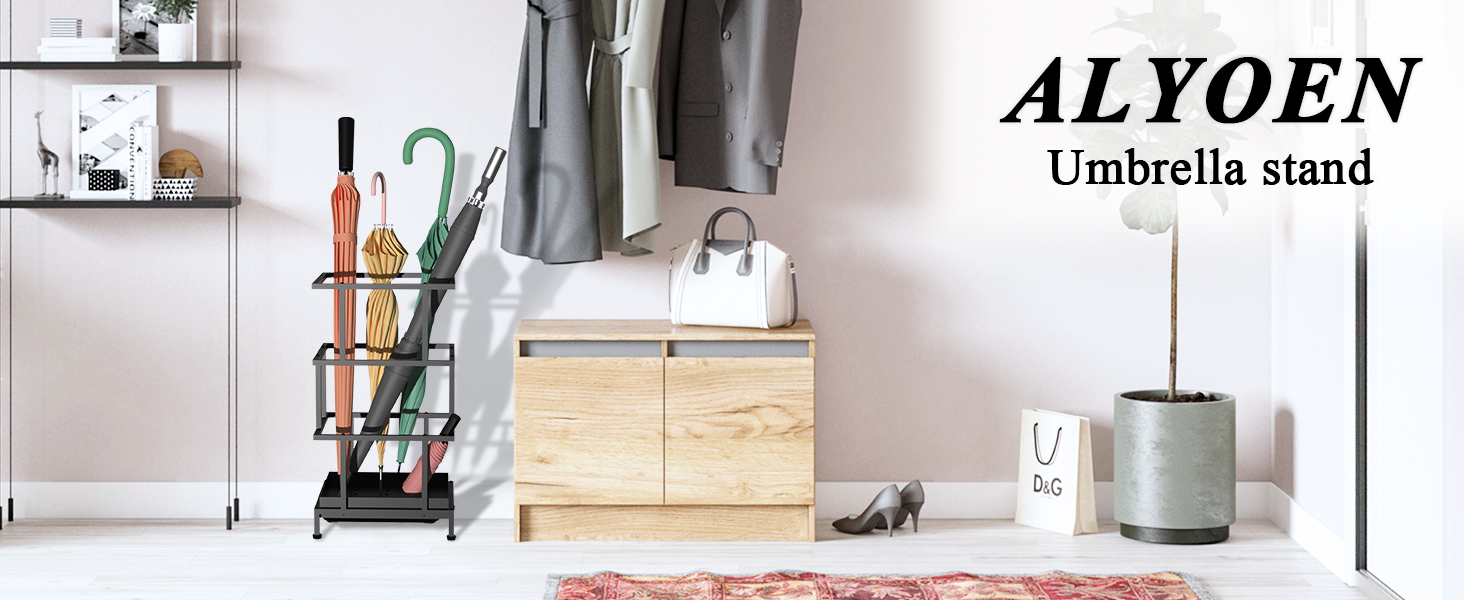 Металева підставка для парасоль під Alyoen з водозбірником та регульованими ніжками, 26,5 x 21,5 x 47,5 см, чорна