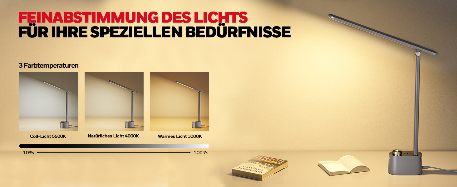 LED-лампа Honeywell H01 Pro Sunturalux™ з USB A+C, регульована яскравість, 3 режими, для дому, офісу та читання (сіра)