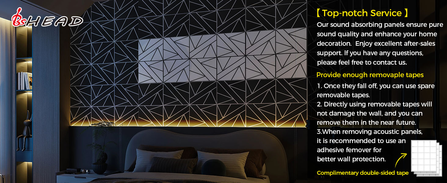 Акустичні панелі BSHEAD самоклеючі для шумоізоляції стін, 30 x 30 x 1.2 см, звукопоглинаючий пінополіетилен високої щільності (Чорно-білі)