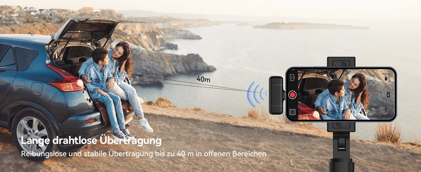 Бездротовий петличний мікрофон з зарядним кейсом, 36 годин роботи, шумозаглушення, 40 м радіус дії, Plug-and-Play для iPhone/iPad/Android/PC, YouTube, Vlog, Live-Streaming, чорний