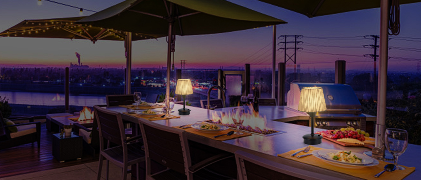 Акумуляторна настільна лампа: портативна, бездротова з димером, для дому та саду, з абажуром з льону, антична металева біла, з смугастим абажуром (чорно-білий)