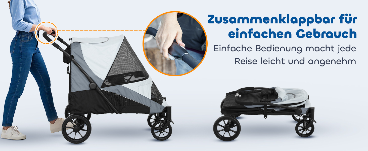 PawHut Візок для собак та котів, складний, до 30 кг, сірий (124 x 67 x 100 см)