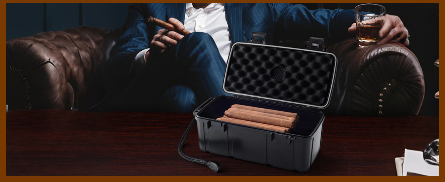 Зігеренний гумодор для подорожей - валіза з диском для зволоження, водонепроникний, повітряний, міцний та неспритний - місце для до 5 сигар, портативна сигарна коробка, подарунок для чоловіків (великий)