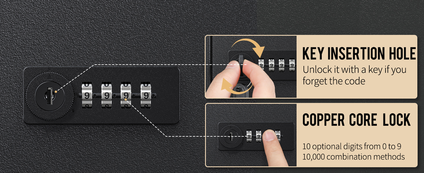 Шкафчик для ключів Uniclife на 60 позицій з комбінацією та ключовим замком, чорного кольору, з регульованими полицями. Цифрова скринька безпеки, органайзер для ключів