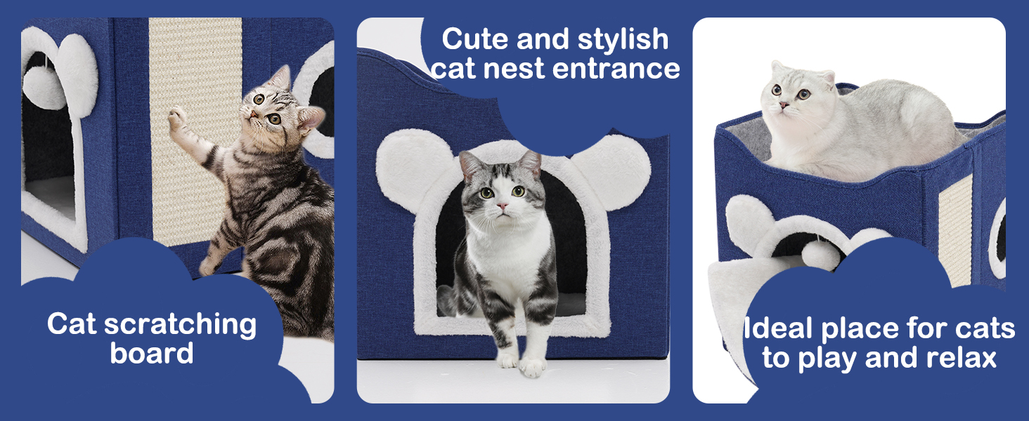 Кігтечка-будиночок для котів та маленьких собак з інтегрованим ковзаном, синього кольору