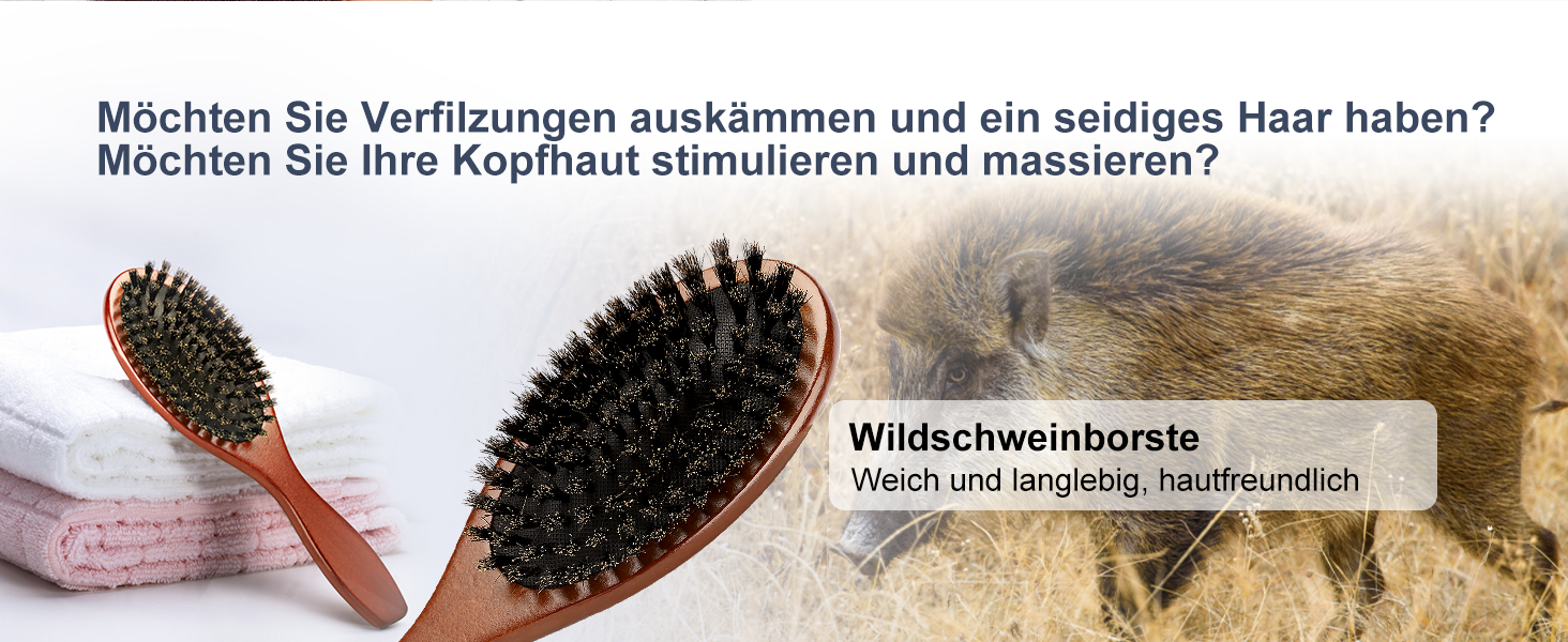 Дерев'яна щітка для волосся AISEELY з щетиною дикого кабана (2 шт.) - для гладкої зачіски, зменшує посічені кінчики та пухнастість