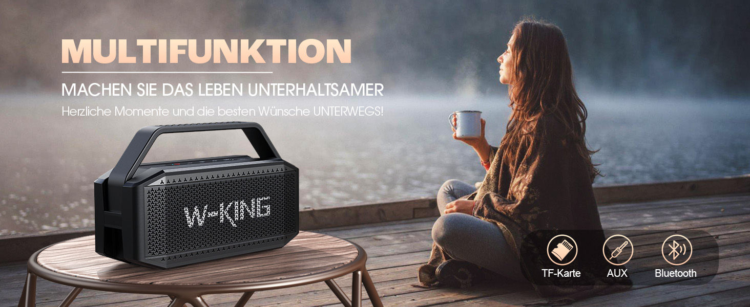 W-KING Bluetooth Колонка 100W (Пікова потужність) - Портативна Колонка з Глибоким Басом, Power Bank, TF/AUX, EQ, IPX6, 40 годин роботи