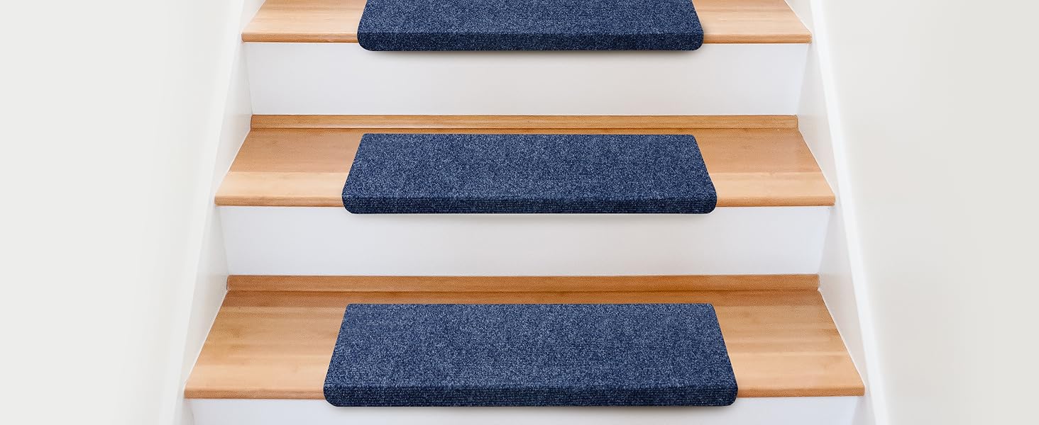 Casa Pura Non-Slip Stair Treads - 15 Piece Set - Adhesive Backed, Round Edge - Indoor Stair Carpet - Anthracite Grey