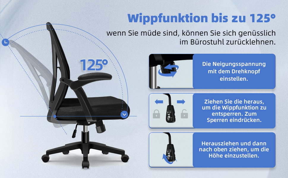 Офісний стіл Hinode з підйомними підлокітниками та функцією гойдання, 360° обертання, регульована висота, ергономічний стіл для дому та офісу з дихаючою сіткою, до 150 кг, чорний, Стиль 1