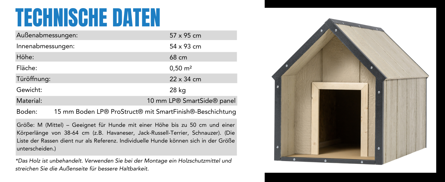 Будка для собак Outdoor маленьких порід – дерев'яна будка для собак, водостійкий дах 76 x 99 x H80 см, розмір S, Timbela M401-1, розмір M, 76x99xH80cm, натуральне дерево (розмір M, 57x95xH68cm, LP SmartSide дерев'яні панелі)